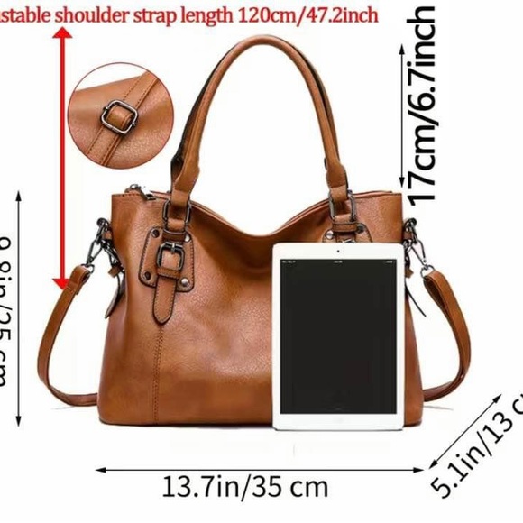 Brand New Brown Faux Leather Tote Bag - Picture 3 of 4